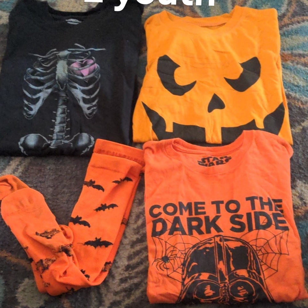 Youth L Halloween Fall Tshirt Set - Orange and Black Plus Socks